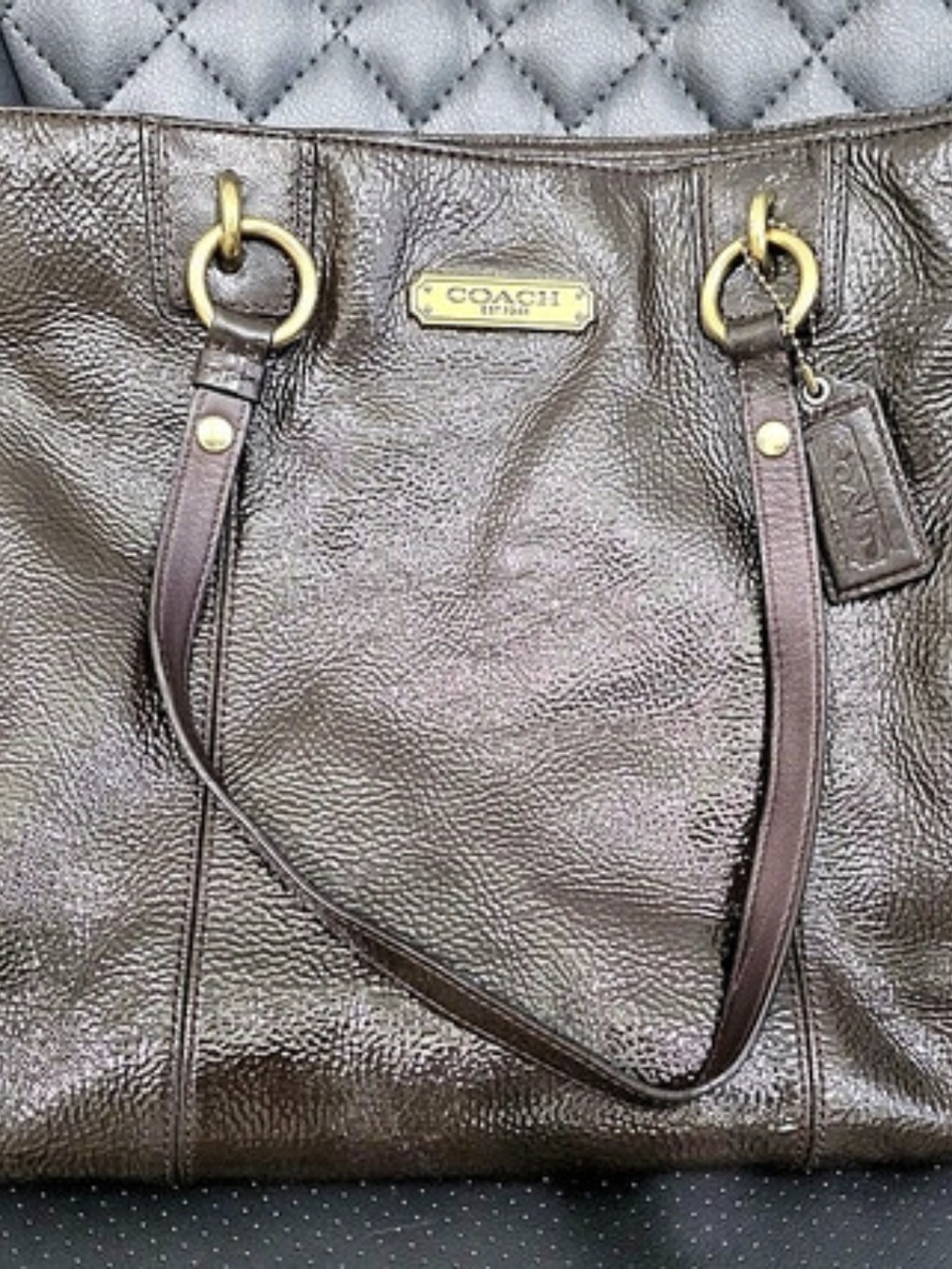Coach Brown Patent Leather Tote Bag - Stunning